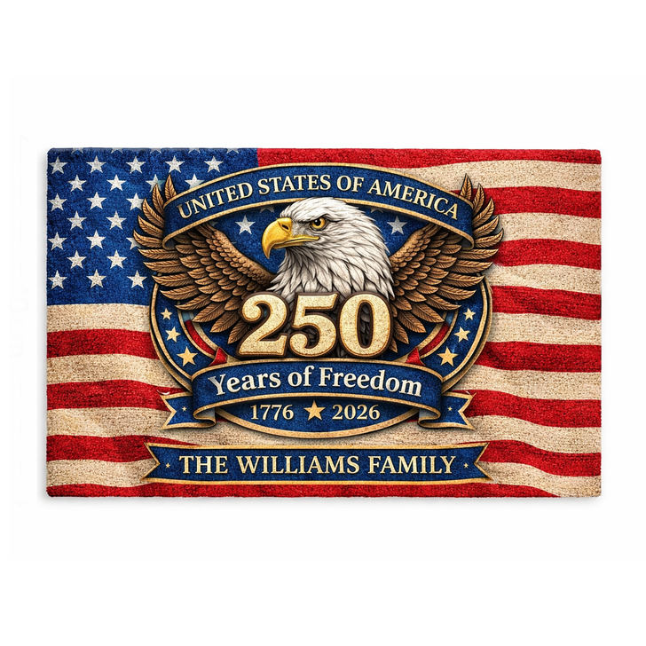 America 250th Anniversary Custom Name Doormat Patriotic 1776-2026 USA Welcome Mat