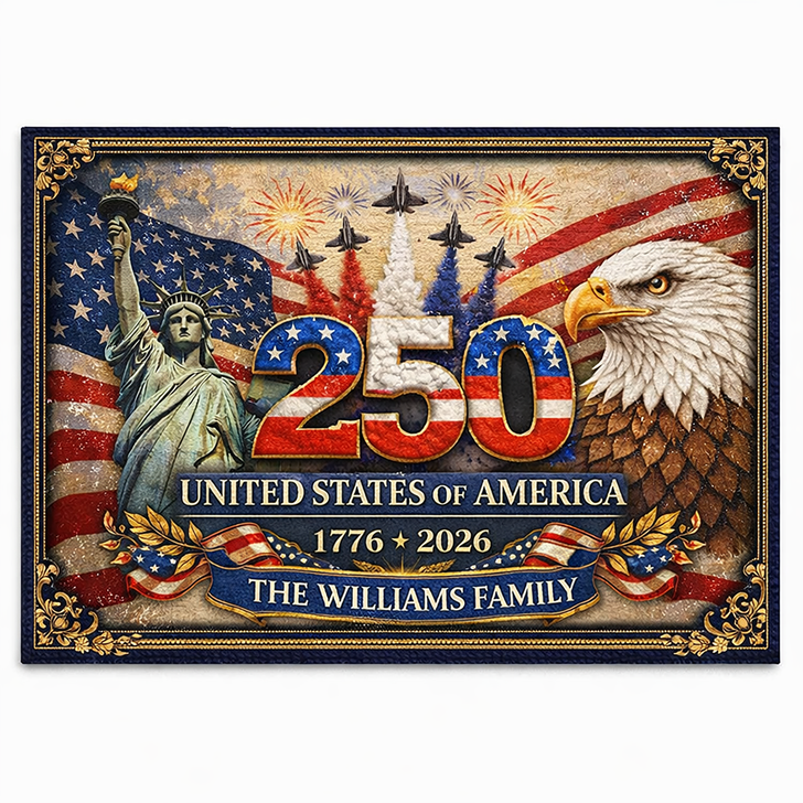 America 250th Anniversary Custom Name Doormat Liberty Eagle 1776-2026 Welcome Mat