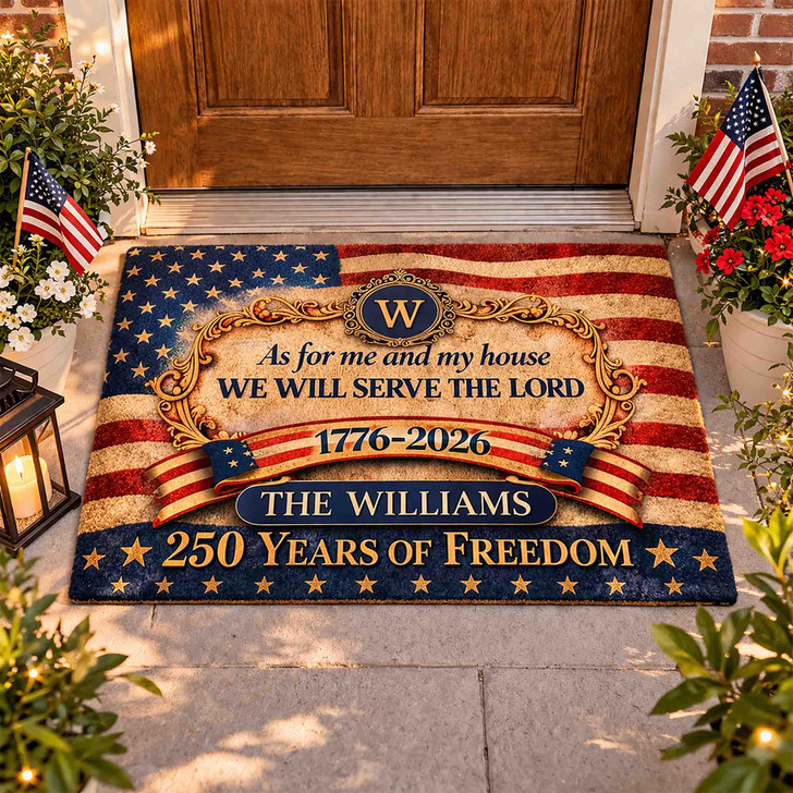 America 250th Anniversary Serve The Lord Custom Doormat Bible Verse Welcome Mat