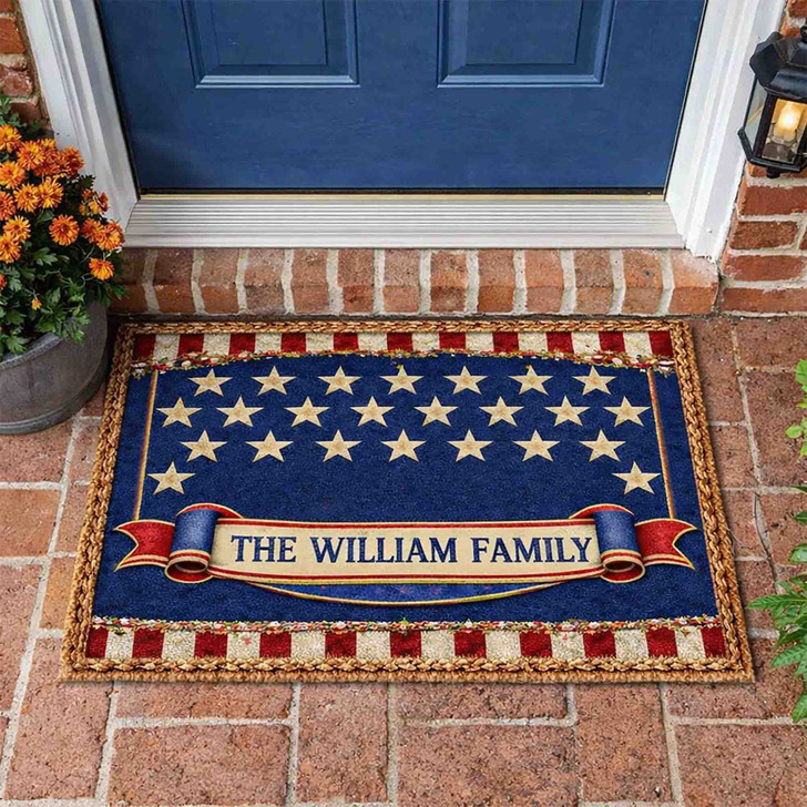 Custom Family Name USA Stars Doormat Patriotic Patriotic Welcome Mat Coir Rug