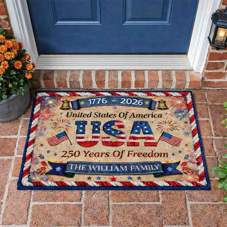 America 250th Anniversary Custom Name Doormat Liberty Bell Patriotic 1776-2026 Mat