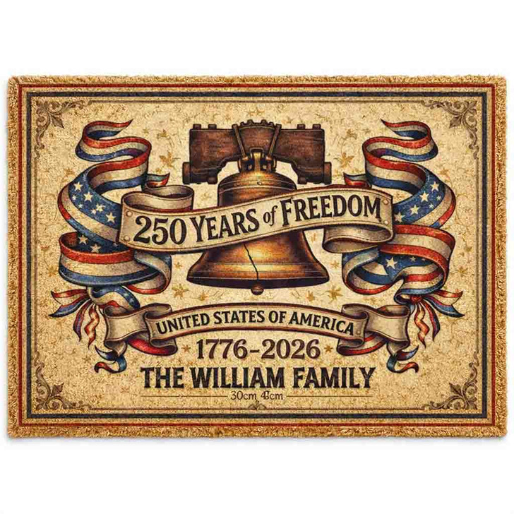 America 250th Anniversary Custom Name Doormat Liberty Bell 1776-2026 Welcome Mat