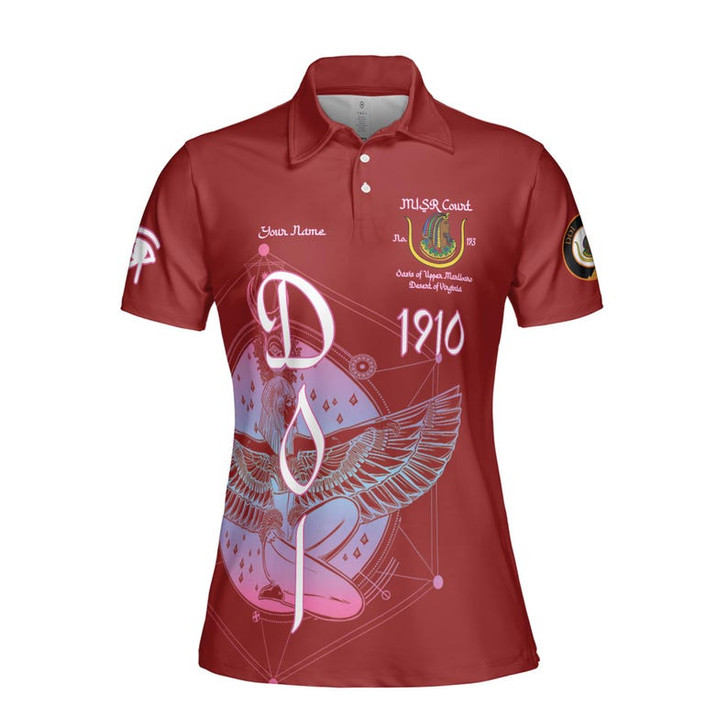 Personalized Court Name DOI Daughters Of Isis Purple Lady Shriners AEAONMS Women's Polo Shirt Size S-5XL