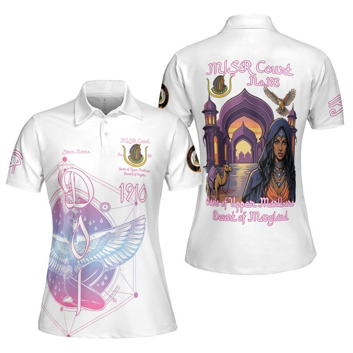 Personalized Court Name DOI Daughters Of Isis Purple Lady Shriners AEAONMS Women's Polo Shirt Size S-5XL