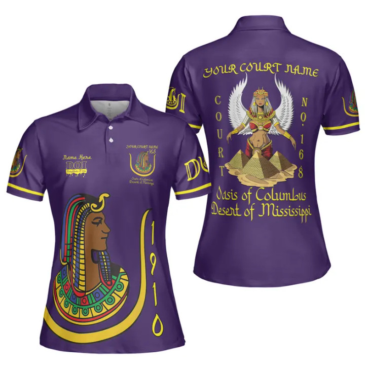 Custom Name DOI Daughters Of Isis PYRAMID QUEEN Shriners Aeaonms Women's Polo Shirt Size S-5XL