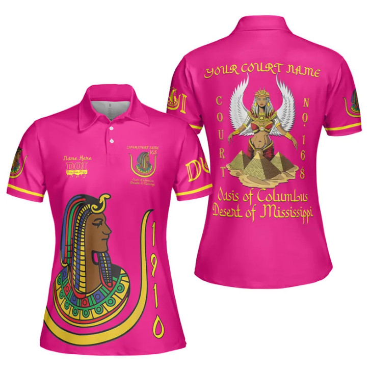 Custom Name DOI Daughters Of Isis PYRAMID QUEEN Shriners Aeaonms Women's Polo Shirt Size S-5XL