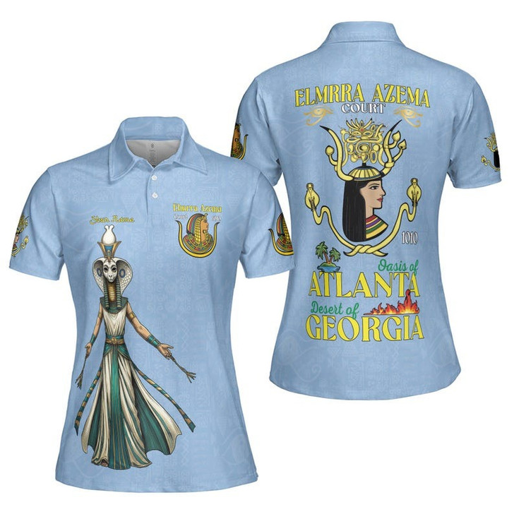 Personalized Court Name DOI Egyptian Ancient Goddess Crown of Eternity 3D Women Polo Shirt Size S-5XL