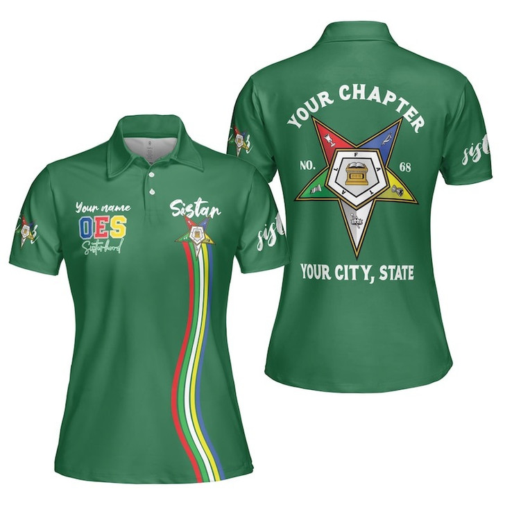 Custom Name OES Order of the Eastern Star Sistar Freemasonry Women's Polo Shirt Size S-5XL
