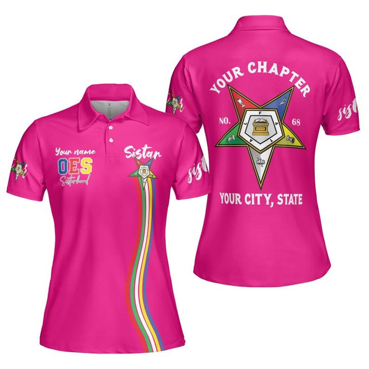 Custom Name OES Order of the Eastern Star Sistar Freemasonry Women's Polo Shirt Size S-5XL