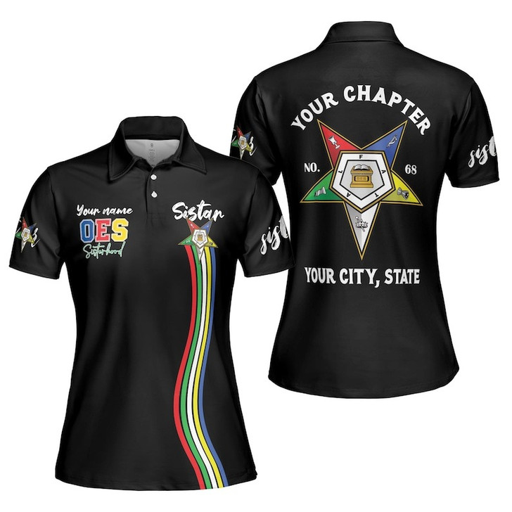 Custom Name OES Order of the Eastern Star Sistar Freemasonry Women's Polo Shirt Size S-5XL