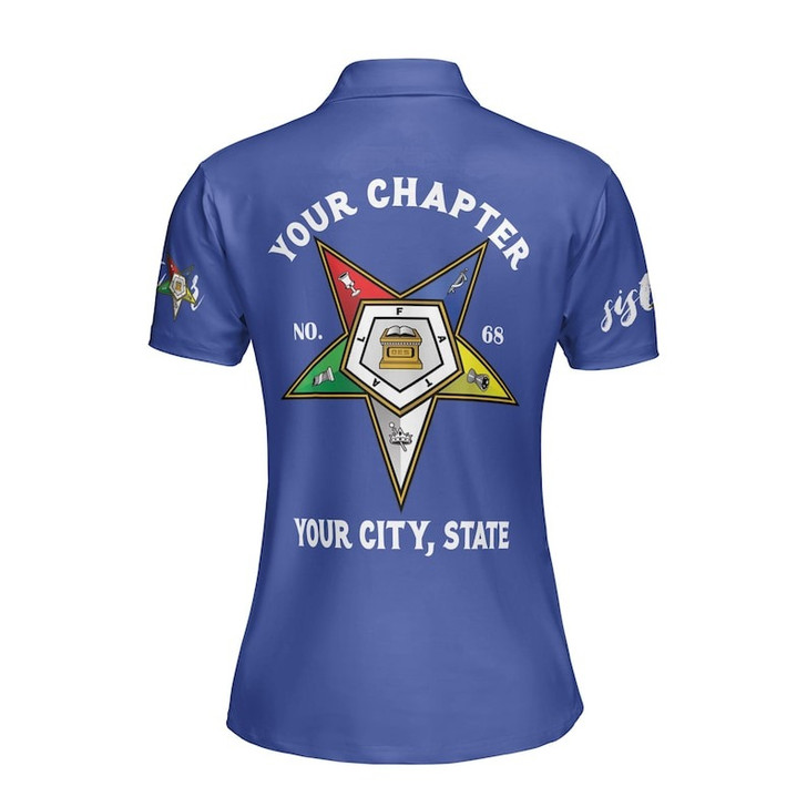 Custom Name OES Order of the Eastern Star Sistar Freemasonry Women's Polo Shirt Size S-5XL
