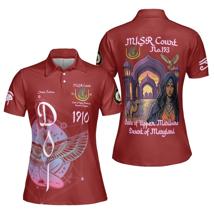 Personalized Court Name DOI Daughters Of Isis Purple Lady Shriners AEAONMS Women's Polo Shirt Size S-5XL