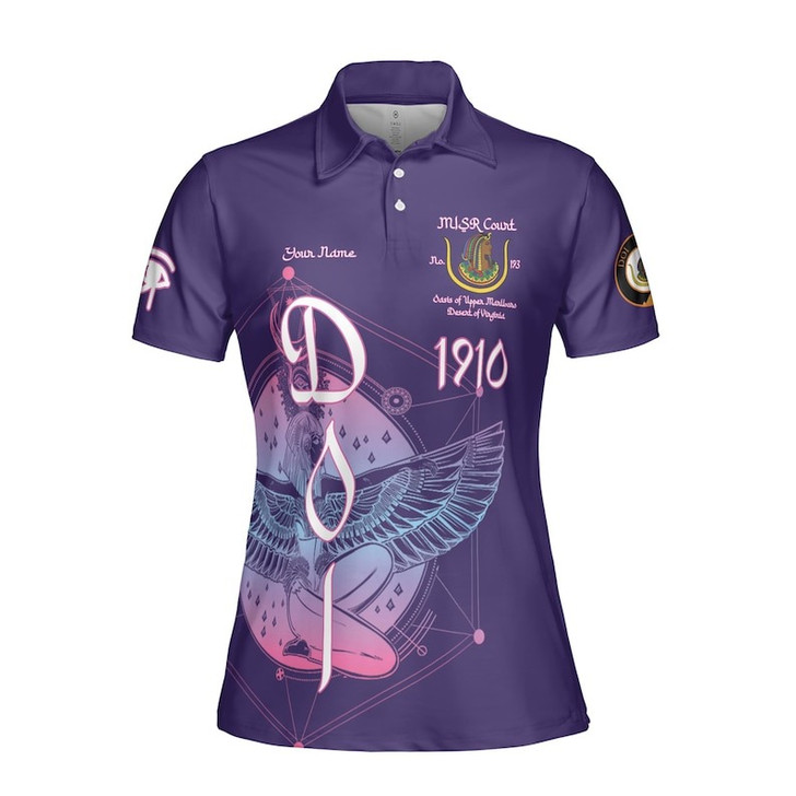 Personalized Court Name DOI Daughters Of Isis Purple Lady Shriners AEAONMS Women's Polo Shirt Size S-5XL
