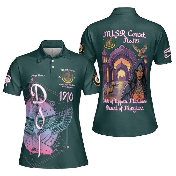 Personalized Court Name DOI Daughters Of Isis Purple Lady Shriners AEAONMS Women's Polo Shirt Size S-5XL