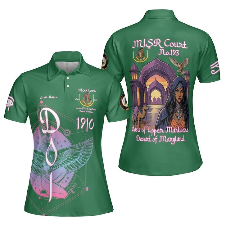 Personalized Court Name DOI Daughters Of Isis Purple Lady Shriners AEAONMS Women's Polo Shirt Size S-5XL