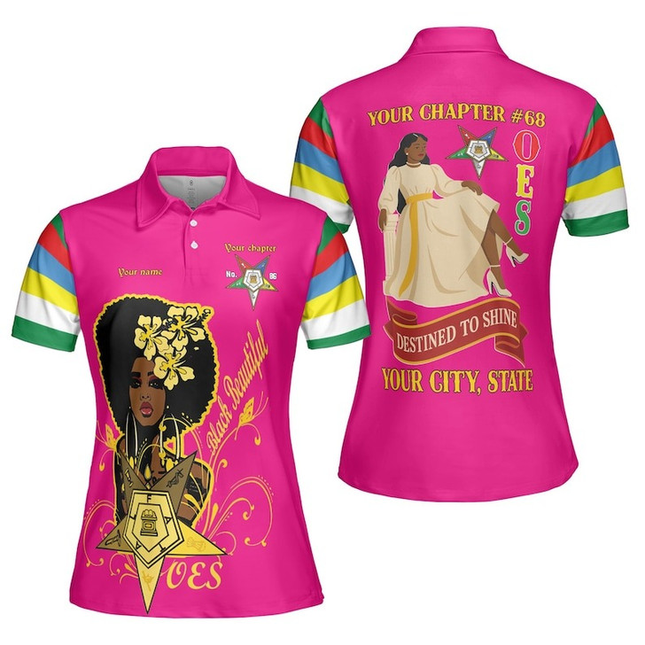 Custom Chapter Name OES Order Of The Eastern Star Destined To Shine Color Block Women's Polo Shirt Size S-5XL