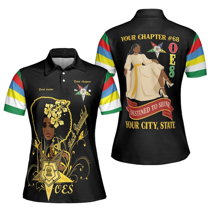 Custom Chapter Name OES Order Of The Eastern Star Destined To Shine Color Block Women's Polo Shirt Size S-5XL