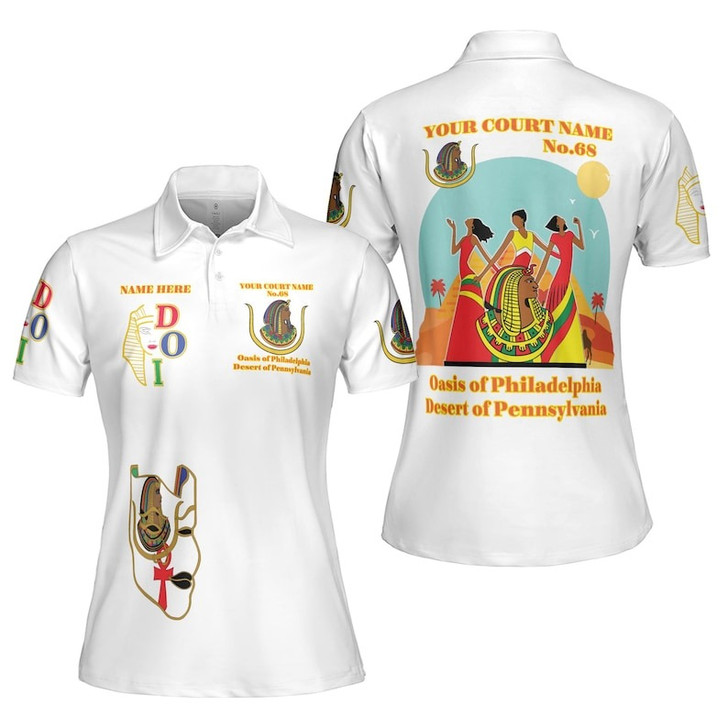 Custom Name DOI Daughters Of Isis Orange Queen Shriners Aeaonms Women's Polo Shirt Size S-5XL