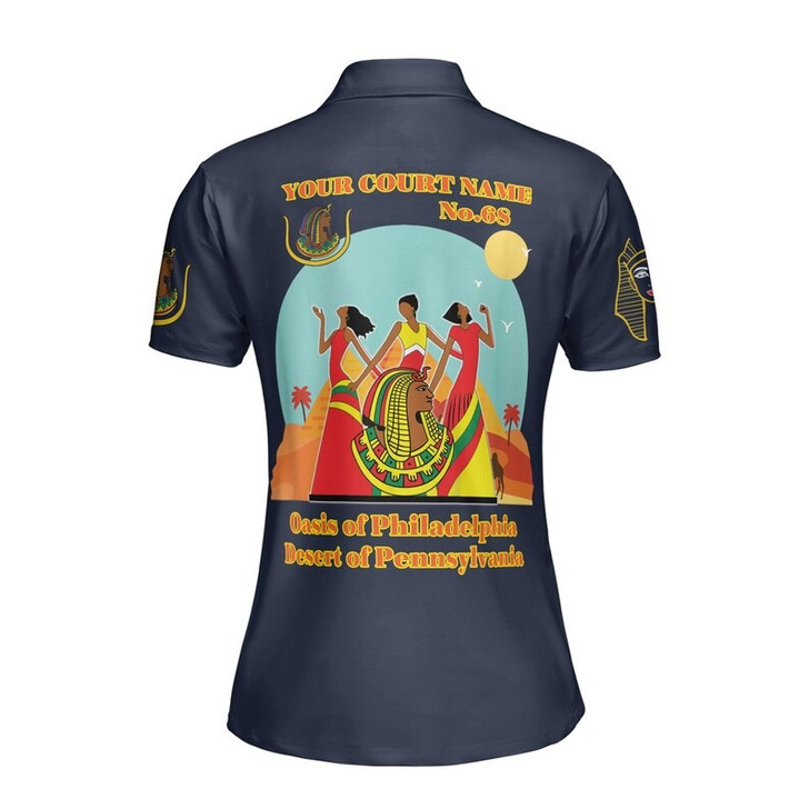 Custom Name DOI Daughters Of Isis Orange Queen Shriners Aeaonms Women's Polo Shirt Size S-5XL