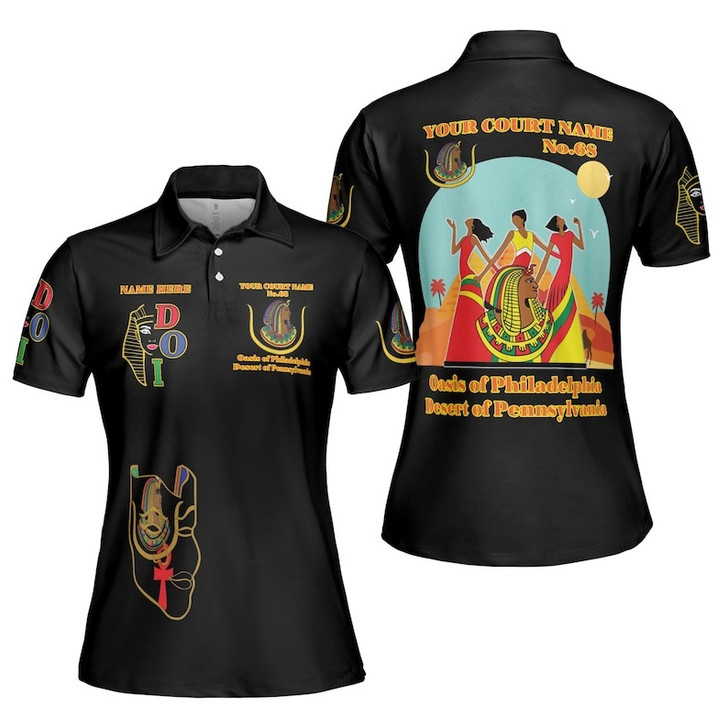 Custom Name DOI Daughters Of Isis Orange Queen Shriners Aeaonms Women's Polo Shirt Size S-5XL