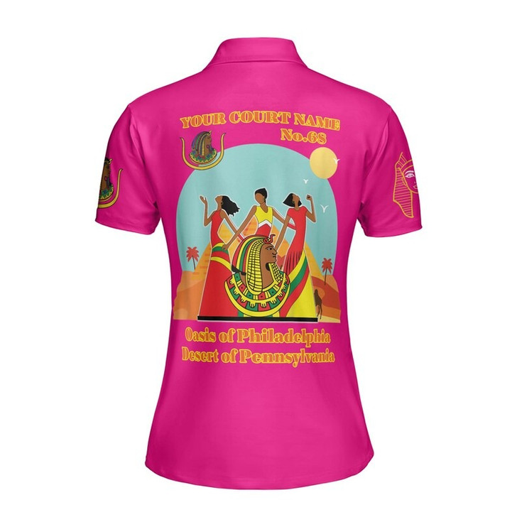 Custom Name DOI Daughters Of Isis Orange Queen Shriners Aeaonms Women's Polo Shirt Size S-5XL