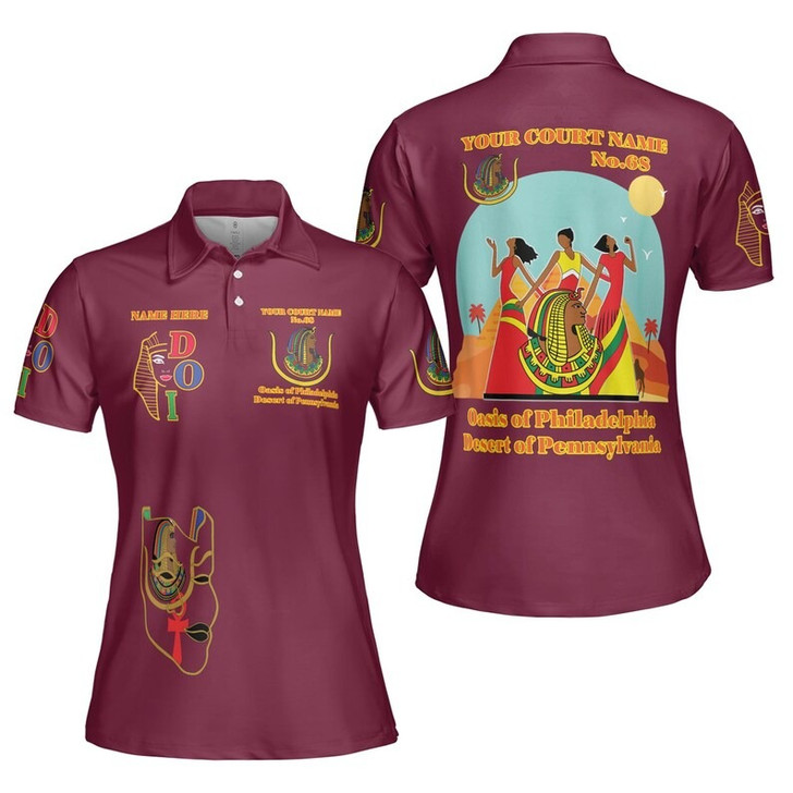 Custom Name DOI Daughters Of Isis Orange Queen Shriners Aeaonms Women's Polo Shirt Size S-5XL