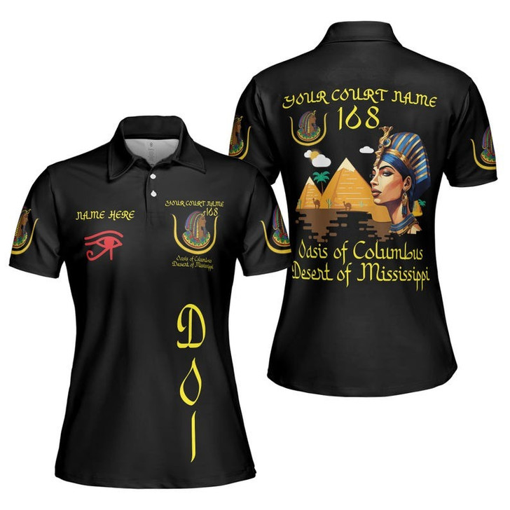 Custom Court Name DOI Daughters Of Isis Pyramid Egypt Queen Shriners Aeaonms Women's Polo Shirt Size S-5XL
