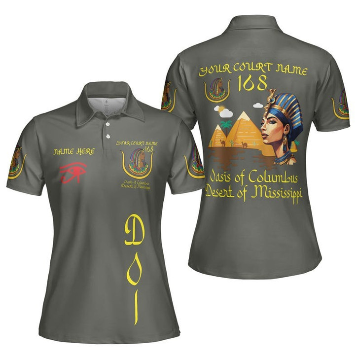 Custom Court Name DOI Daughters Of Isis Pyramid Egypt Queen Shriners Aeaonms Women's Polo Shirt Size S-5XL