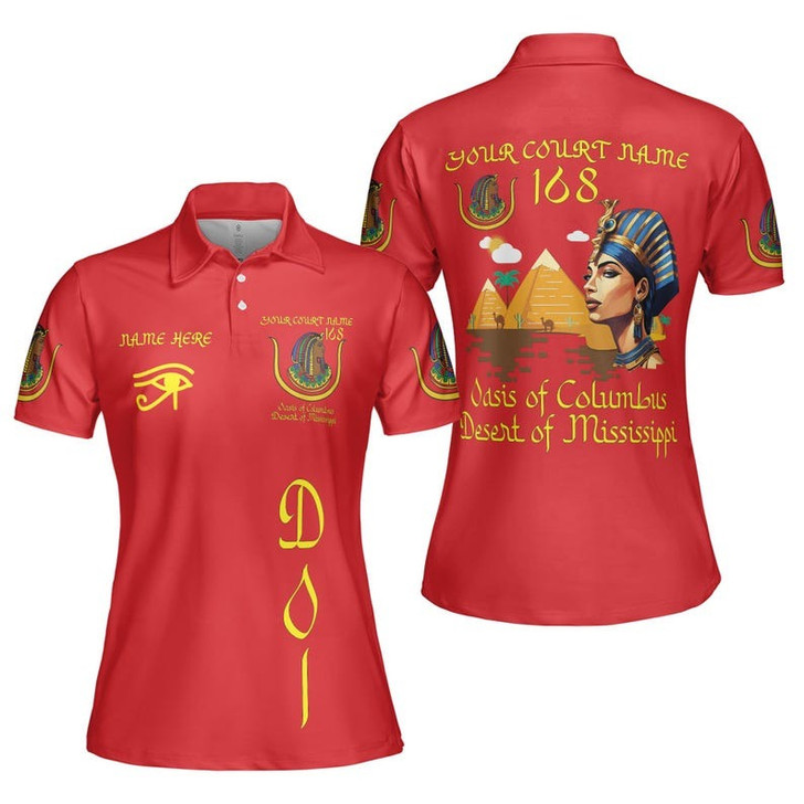 Custom Court Name DOI Daughters Of Isis Pyramid Egypt Queen Shriners Aeaonms Women's Polo Shirt Size S-5XL