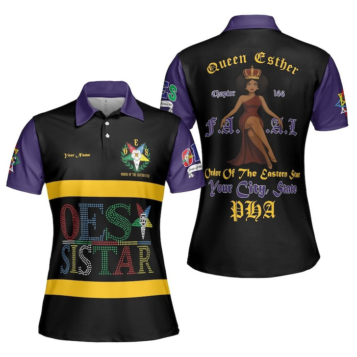 Custom Chapter Name OES Order Of The Eastern Star Sistar PHA FATAL Women's Polo Shirt Size S-5XL