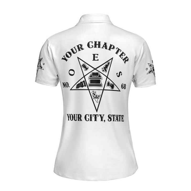 Custom Chapter OES Order of the Eastern Star Freemasonry Black and White Women's Polo Shirt Size S-5XL