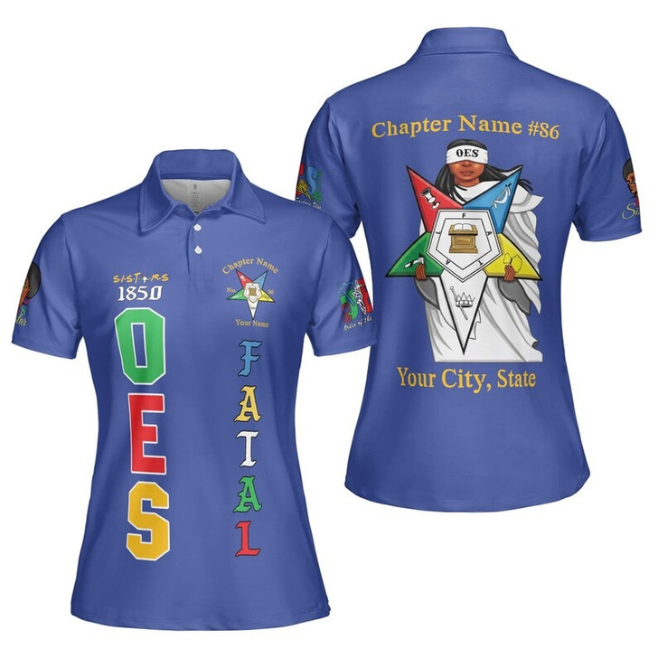 Customized Name 1850 OES FATAL Sister Eyes Mask Order Of The Eastern Star Pentagon Down 3D Women's Polo Shirt Size S-5XL