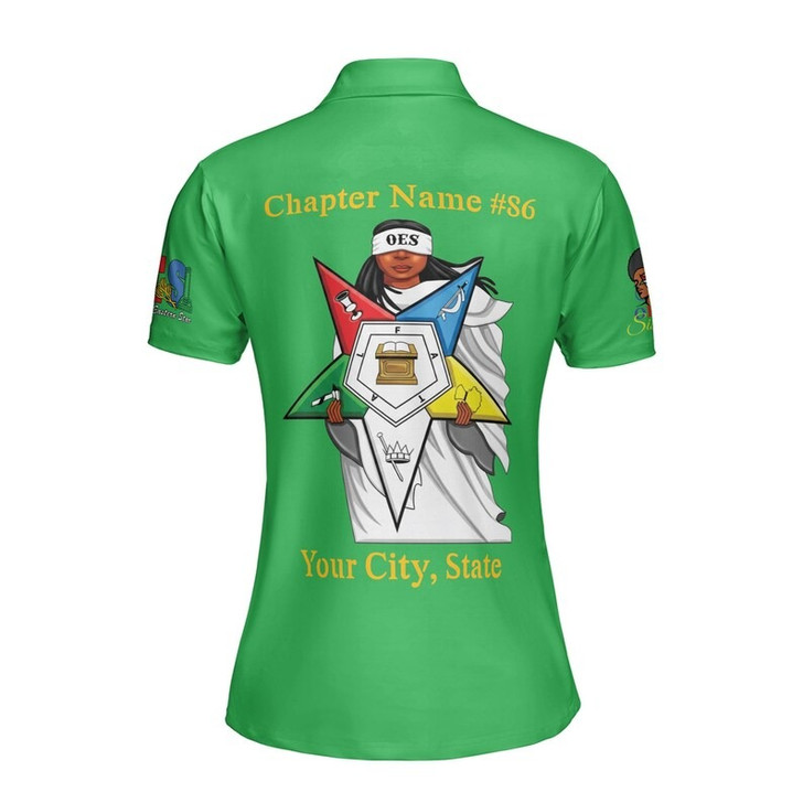 Customized Name 1850 OES FATAL Sister Eyes Mask Order Of The Eastern Star Pentagon Down 3D Women's Polo Shirt Size S-5XL