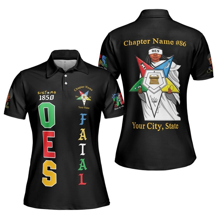 Customized Name 1850 OES FATAL Sister Eyes Mask Order Of The Eastern Star Pentagon Down 3D Women's Polo Shirt Size S-5XL