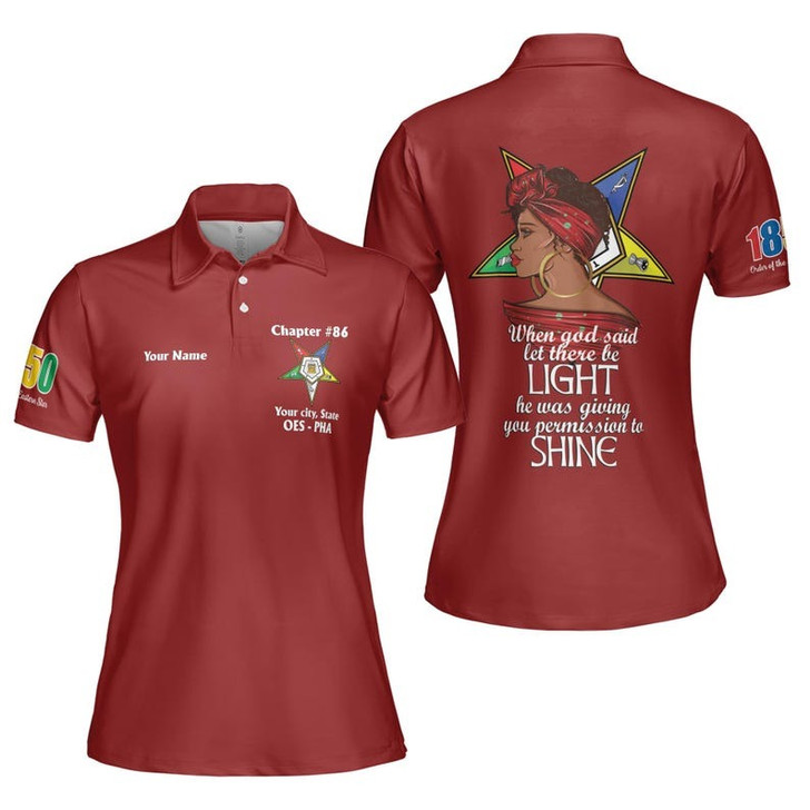 Customized Name Order Of The Eastern Star OES Permissiom To Shine Fatal Diva 3D Women's Polo Shirt Size S-5XL