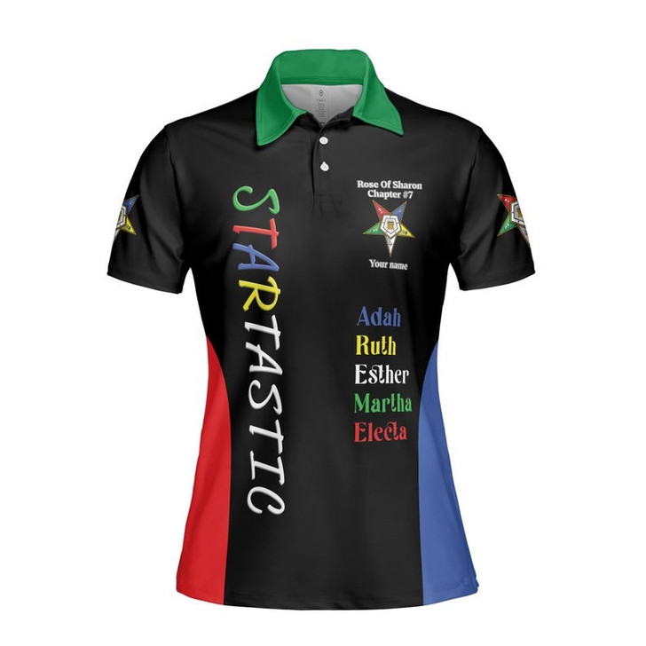 Customize Name OES Order of the Eastern Star Pentagon Down 1850 Electa Adah Ruth Esther Martha Freemasonry 3D Women's Polo Shirt Size S-5XL