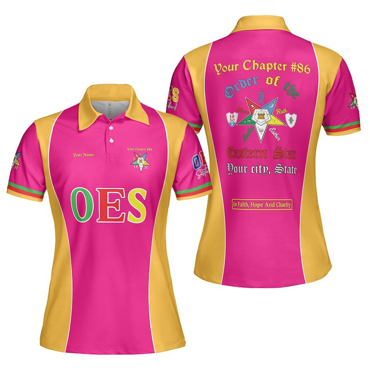 Personalized Name OES Order of Eastern Star 1850 Electa Adah Ruth Esther Martha Freemasonry 3D Women's Polo Shirt Size S-5XL