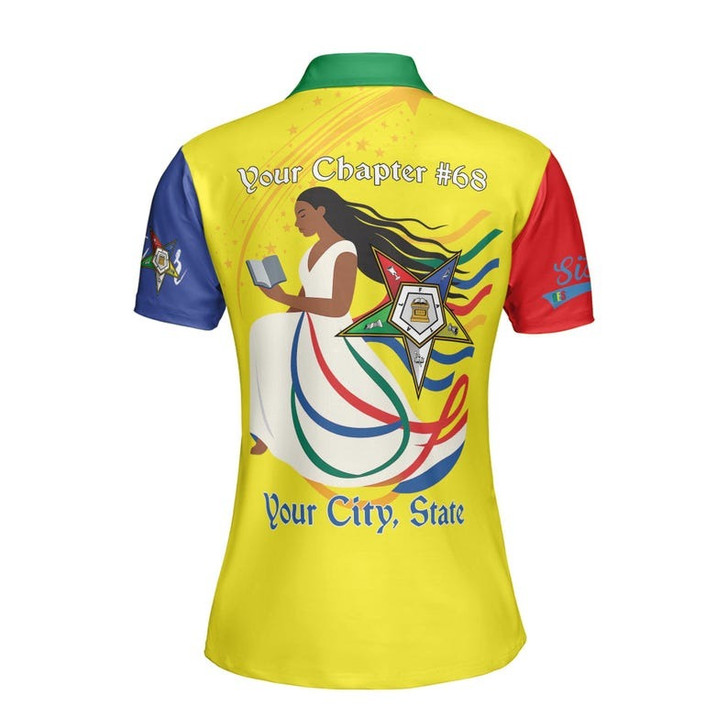 Custom Chapter Name OES Diva Sister Order Of The Eastern Star Color Block Women's Polo Shirt Size S-5XL