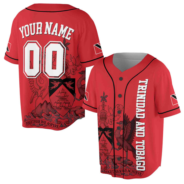 Personalized Name Number Trinidad and Tobago Flag Coat of Arms Patriotic Baseball Jersey S-5XL