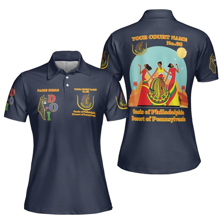 Custom Name DOI Daughters Of Isis Orange Queen Shriners Aeaonms Women's Polo Shirt Size S-5XL