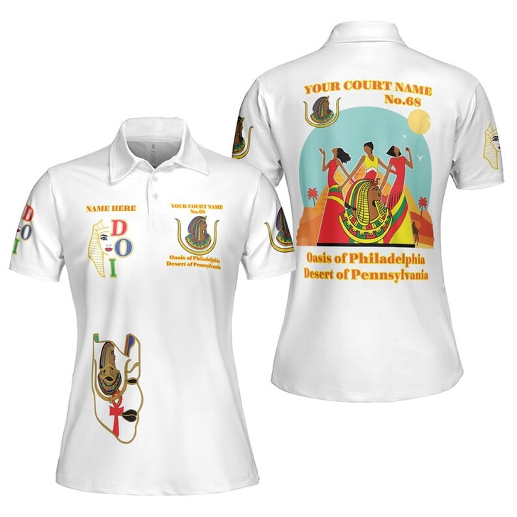 Custom Name DOI Daughters Of Isis Orange Queen Shriners Aeaonms Women's Polo Shirt Size S-5XL