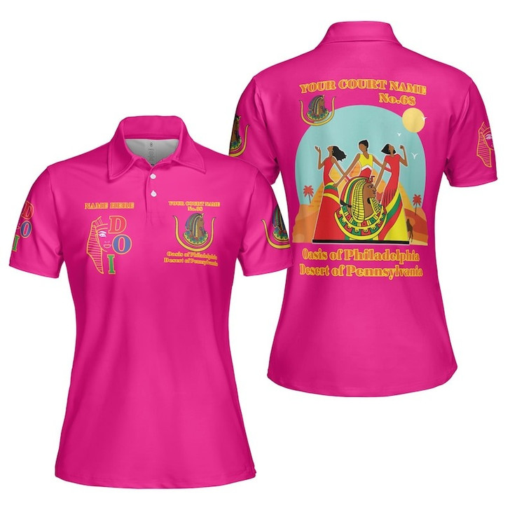 Custom Name DOI Daughters Of Isis Orange Queen Shriners Aeaonms Women's Polo Shirt Size S-5XL