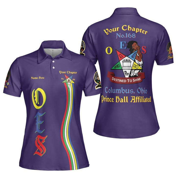 Custom Chapter Name OES Order of the Eastern Star Masonic Destined To Shine Women's Polo Shirt Size S-5XL