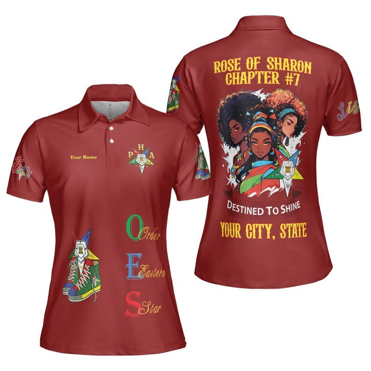 Custom Chapter Name OES Order of the Eastern Sister Destined To Shine Women's Polo Shirt Size S-5XL