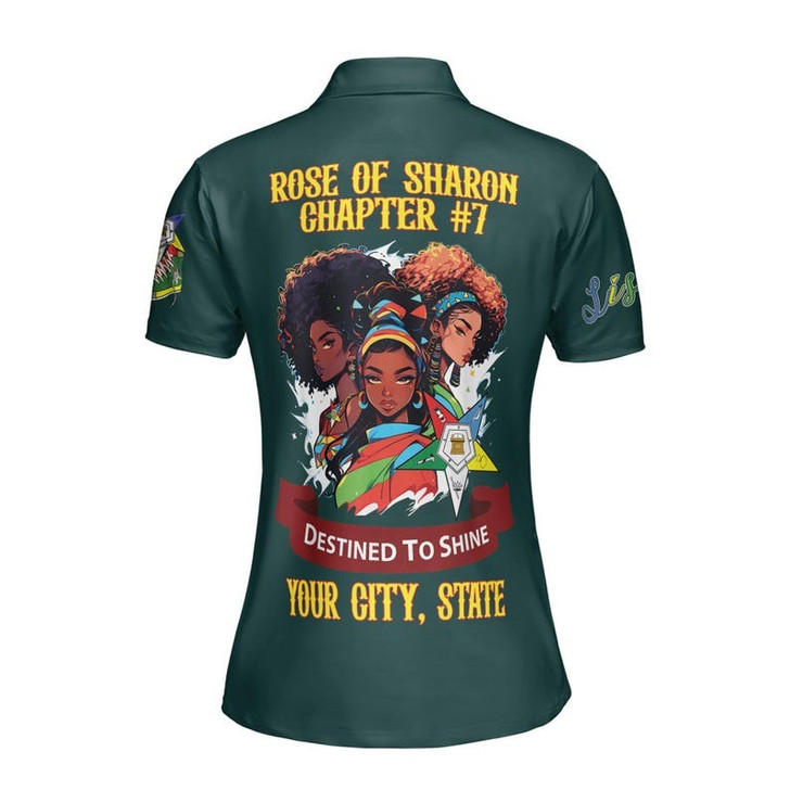 Custom Chapter Name OES Order of the Eastern Sister Destined To Shine Women's Polo Shirt Size S-5XL