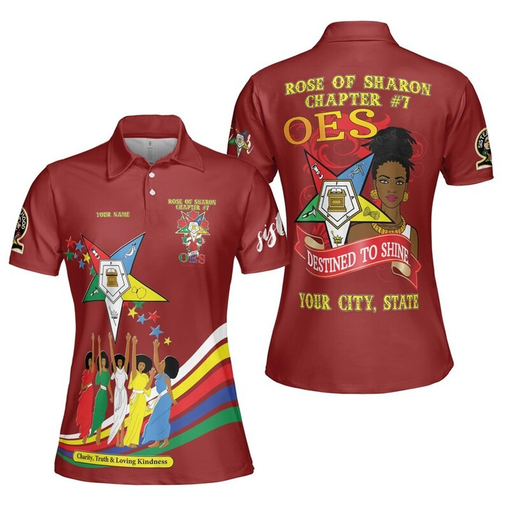 Custom Chapter Name OES Diva Sisters Order of the Eastern Sister Destined To Shine Women's Polo Shirt Size S-5XL