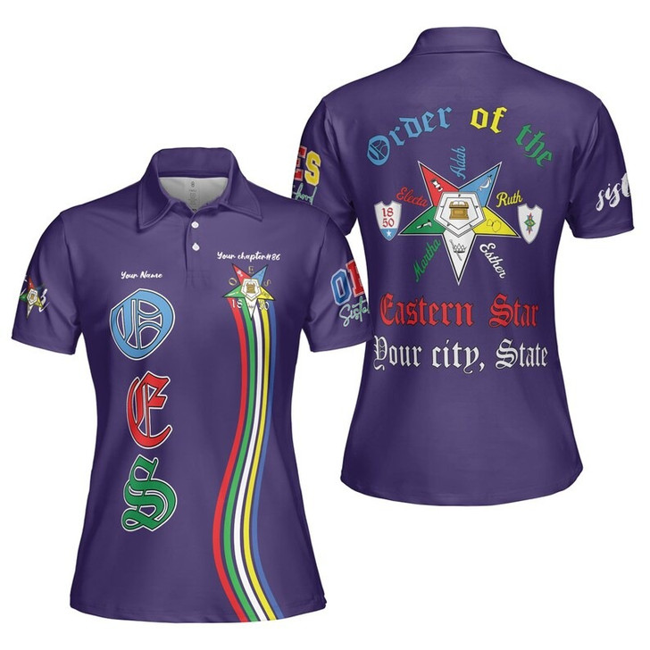 Custom Chapter Name OES Order Of The Eastern Star 1850 Electa Adah Ruth Esther Martha Women's Polo Shirt Size S-5XL