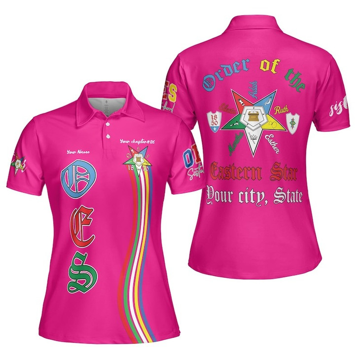 Custom Chapter Name OES Order Of The Eastern Star 1850 Electa Adah Ruth Esther Martha Women's Polo Shirt Size S-5XL