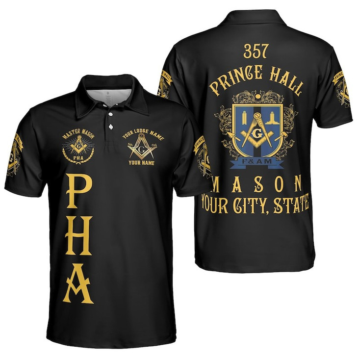 Custom Name Freemasonry 357 Prince Hall Mason 3D Men's Polo Shirt S-5XL