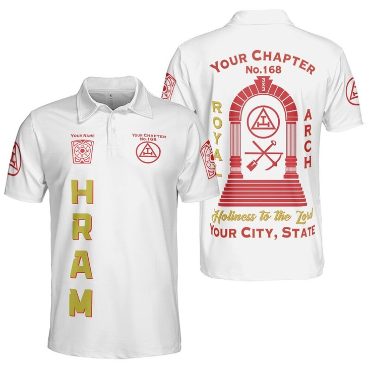 Custom Chapter Name Holy Royal Arch Masonic Keystone York Rite Freemasonry 3D Men's Polo Shirt S-5XL